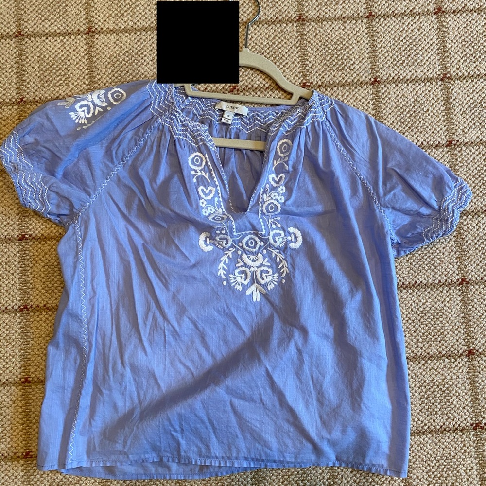 J.Crew Blue and White Embroidered Top